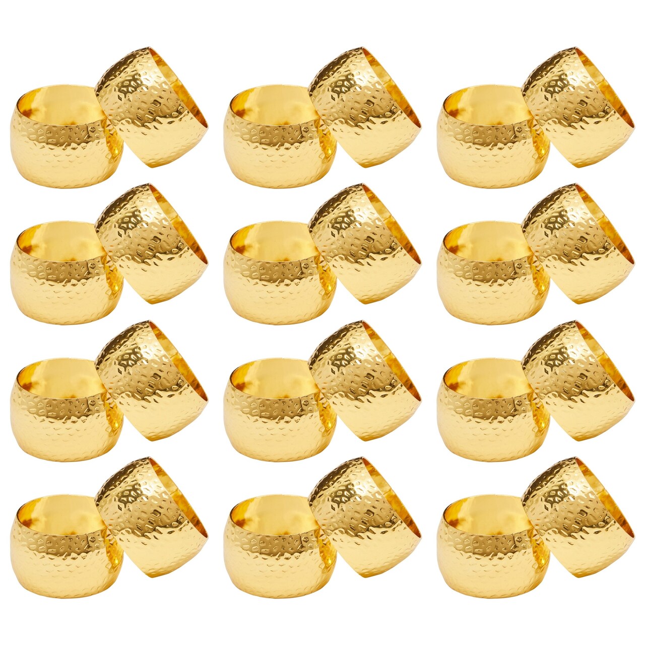 Gold Napkin Rings, Set of 12 for Dining Table (Metal, 1.8 Inches)